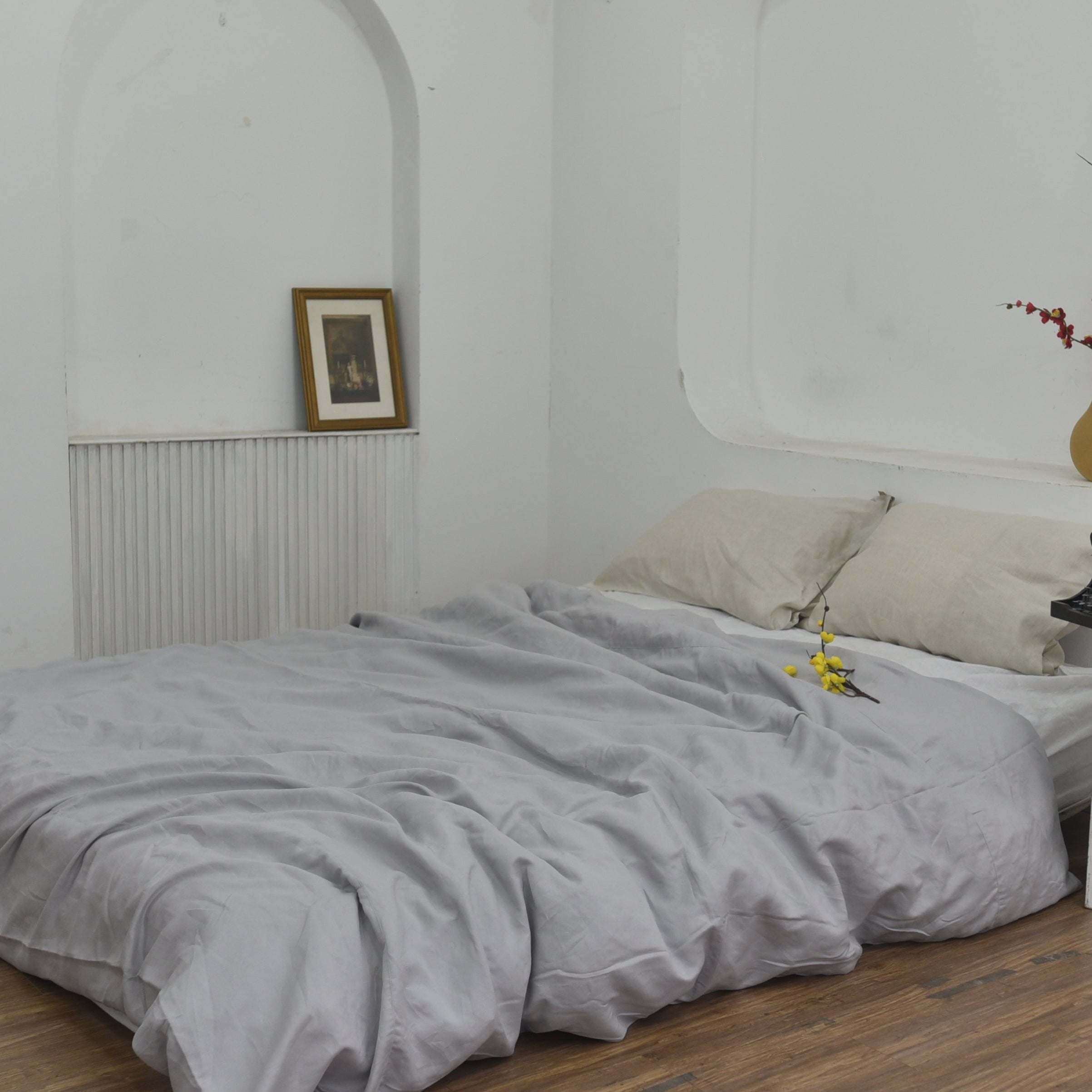 Smoke Gray Bamboo Linen Duvet Cover Set – 4-Piece Bed Linen | 45% Linen 55% Bamboo Rayon | 165 GSM