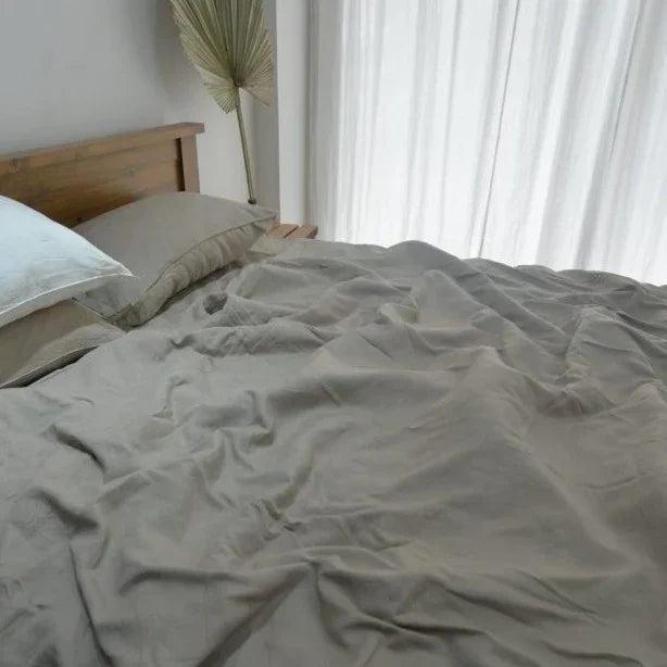 Trout Gray Bamboo Linen Duvet Cover Set – 4-Piece | 45% Linen 55% Bamboo Rayon