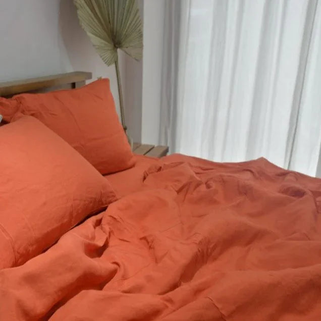 Squash Orange Bamboo Linen Duvet Cover Set – 4-Piece | 45% Linen 55% Bamboo Rayon