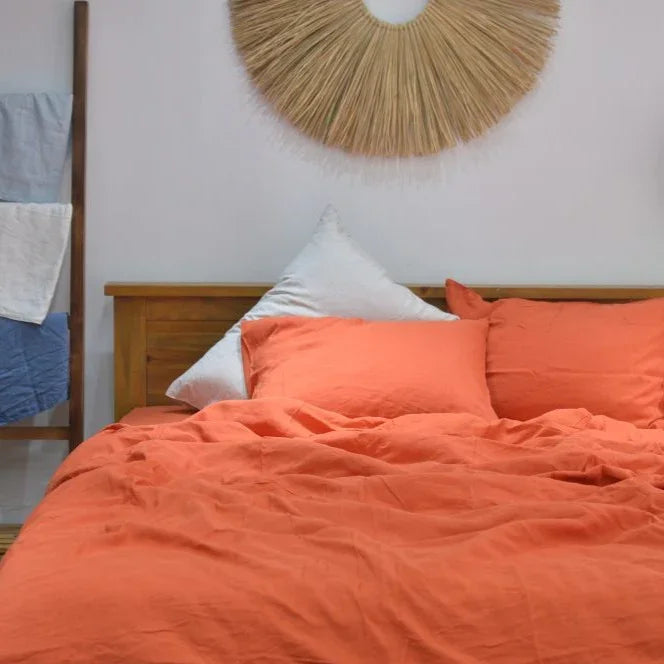 Squash Orange Bamboo Linen Duvet Cover Set – 4-Piece | 45% Linen 55% Bamboo Rayon
