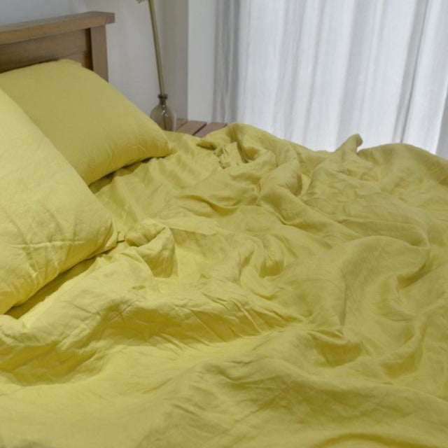 Butter Yellow Bamboo Linen Duvet Cover Set – 4-Piece | 45% Linen 55% Bamboo