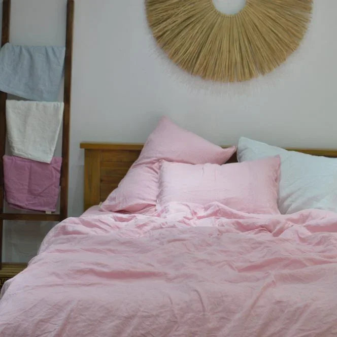 Blush Pink Bamboo Linen Duvet Cover Set – 4-Piece Bed Linen | 45% Linen 55% Bamboo Rayon | 165 GSM
