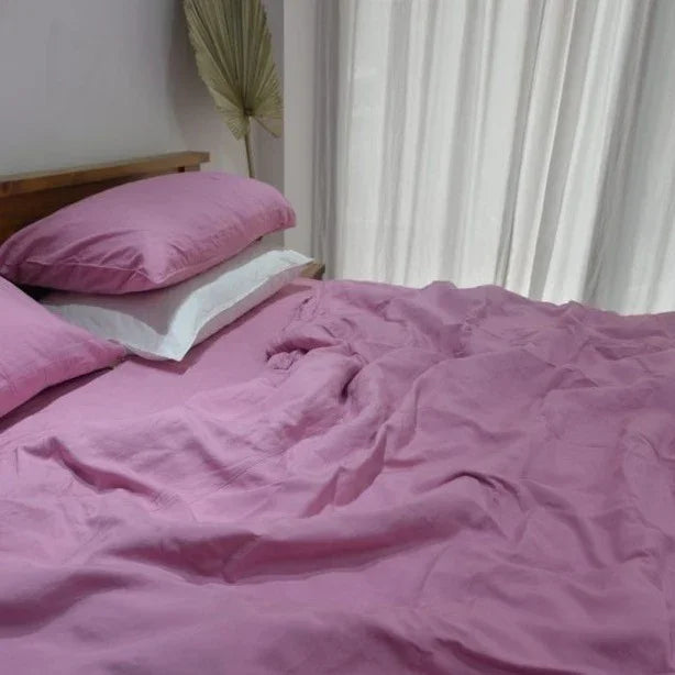 Taffy Pink Bamboo Linen Duvet Cover Set – 4-Piece Bed Linen | 45% Linen 55% Bamboo Rayon | 165 GSM