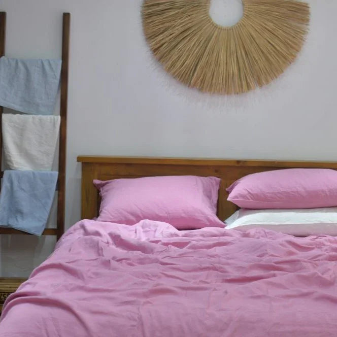 Taffy Pink Bamboo Linen Duvet Cover Set – 4-Piece Bed Linen | 45% Linen 55% Bamboo Rayon | 165 GSM