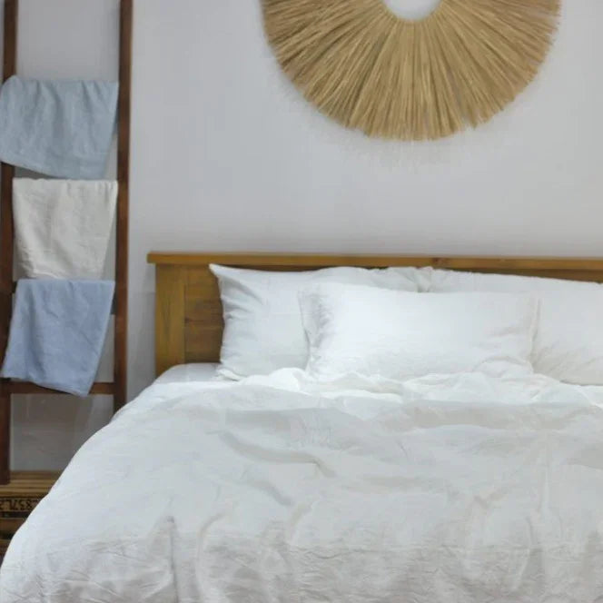 White Bamboo Linen Duvet Cover Set – 4-Piece Bed Linen | 45% Linen 55% Bamboo Rayon | 165 GSM