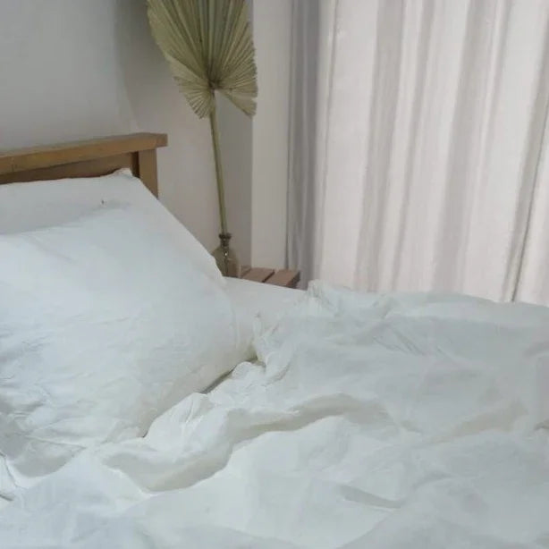 White Bamboo Linen Duvet Cover Set – 4-Piece Bed Linen | 45% Linen 55% Bamboo Rayon | 165 GSM