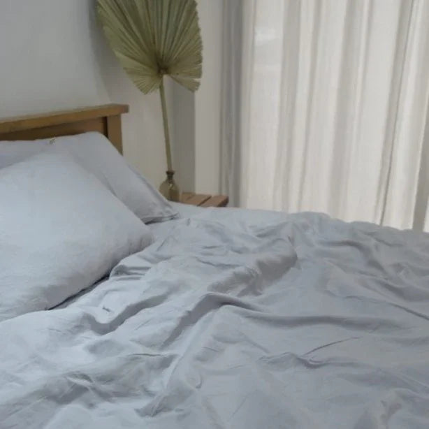 Smoke Gray Bamboo Linen Duvet Cover Set – 4-Piece Bed Linen | 45% Linen 55% Bamboo Rayon | 165 GSM