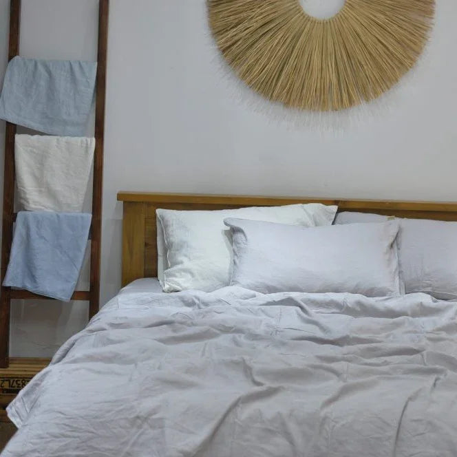 Smoke Gray Bamboo Linen Duvet Cover Set – 4-Piece Bed Linen | 45% Linen 55% Bamboo Rayon | 165 GSM