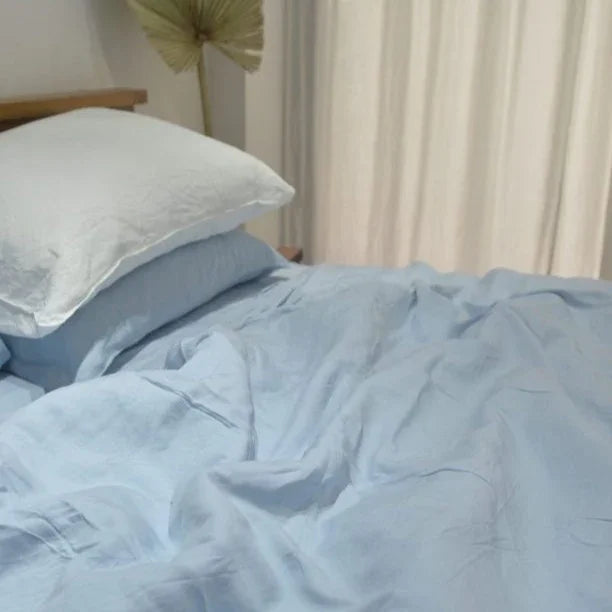 Baby Blue Bamboo Linen Duvet Cover Set – 4-Piece | 45% Linen 55% Bamboo Rayon