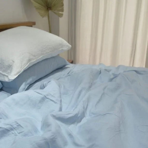 Baby Blue Bamboo Linen Duvet Cover Set – 4-Piece | 45% Linen 55% Bamboo Rayon