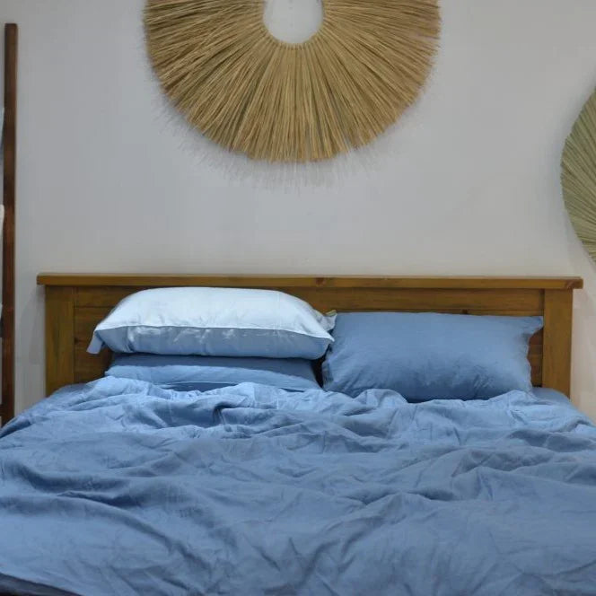 Cerulean Blue Bamboo Linen Duvet Cover Set – 4-Piece | 45% Linen 55% Bamboo Rayon