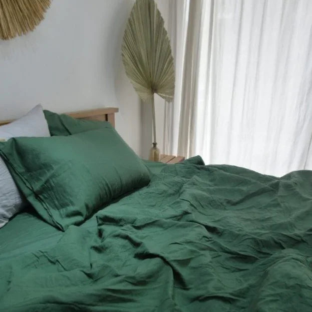 Pine Green Bamboo Linen Duvet Cover Set – 4-Piece | 45% Linen 55% Bamboo Rayon