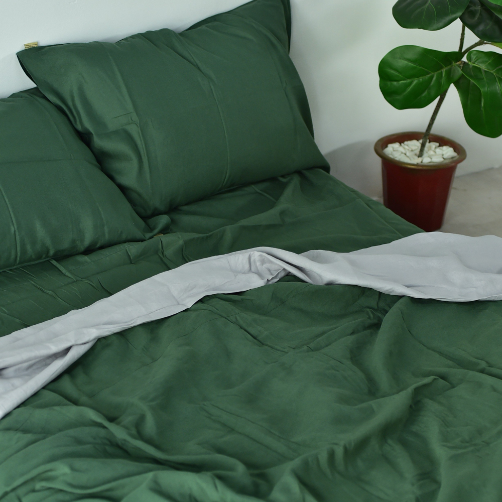 Bamboo Linen Duvet Cover - Pine | 45% Linen 55% Bamboo Rayon