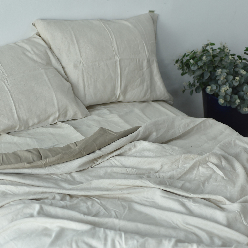 Smoke Bamboo Linen Duvet Cover Set – 4-Piece Bed Linen | 45% Linen 55% Bamboo Rayon | 165 GSM