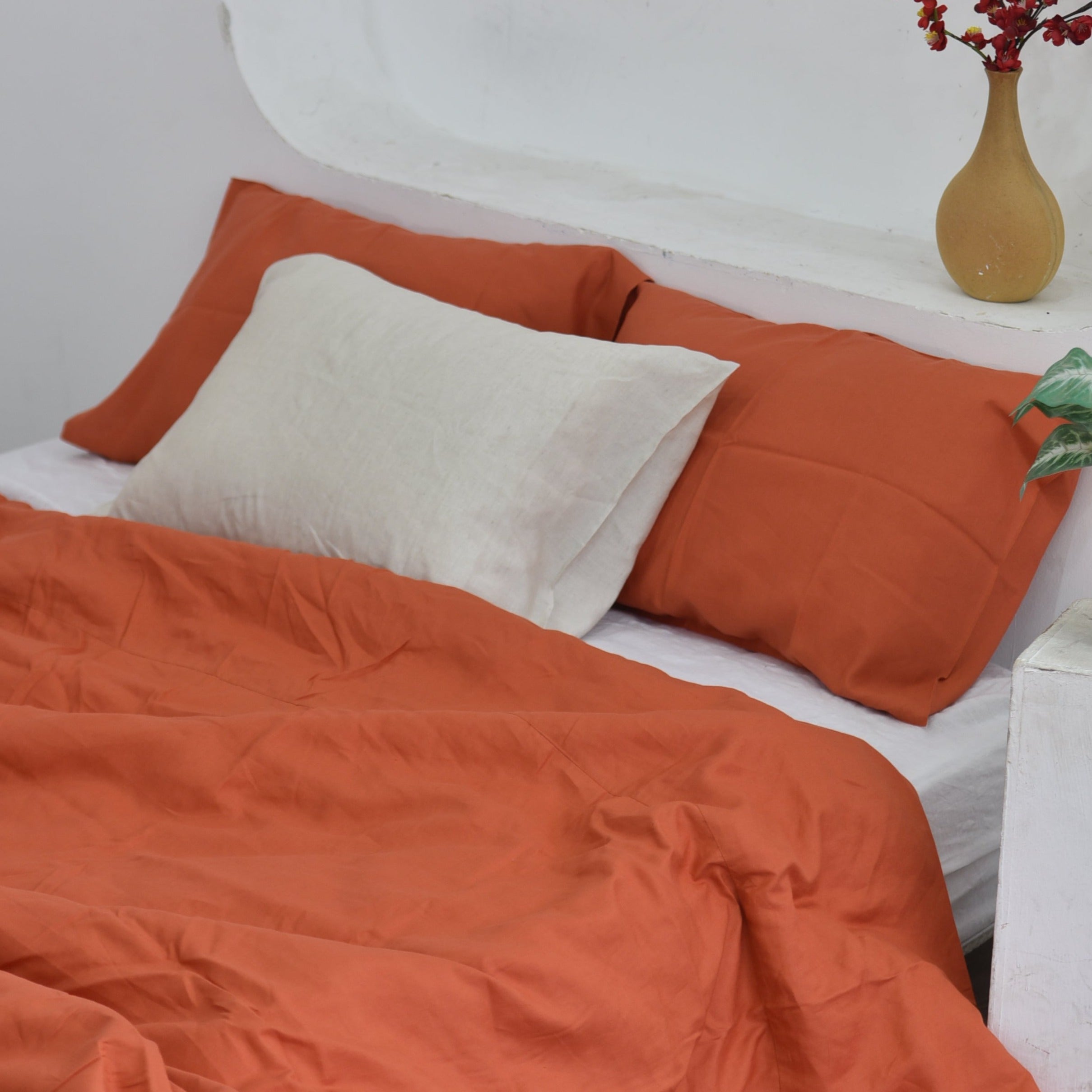 Orange Bamboo Linen Pillowcases
