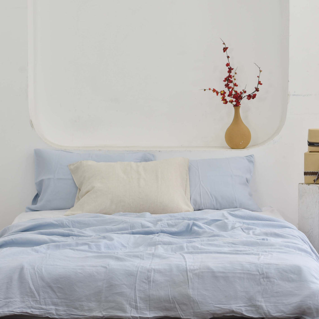 Baby Blue Bamboo Linen Duvet Cover Set – 4-Piece | 45% Linen 55% Bamboo Rayon | 165 GSM