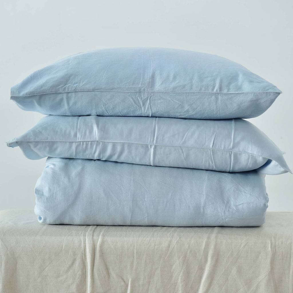 Baby Blue Bamboo Linen Duvet Cover Set – 4-Piece | 45% Linen 55% Bamboo Rayon | 165 GSM