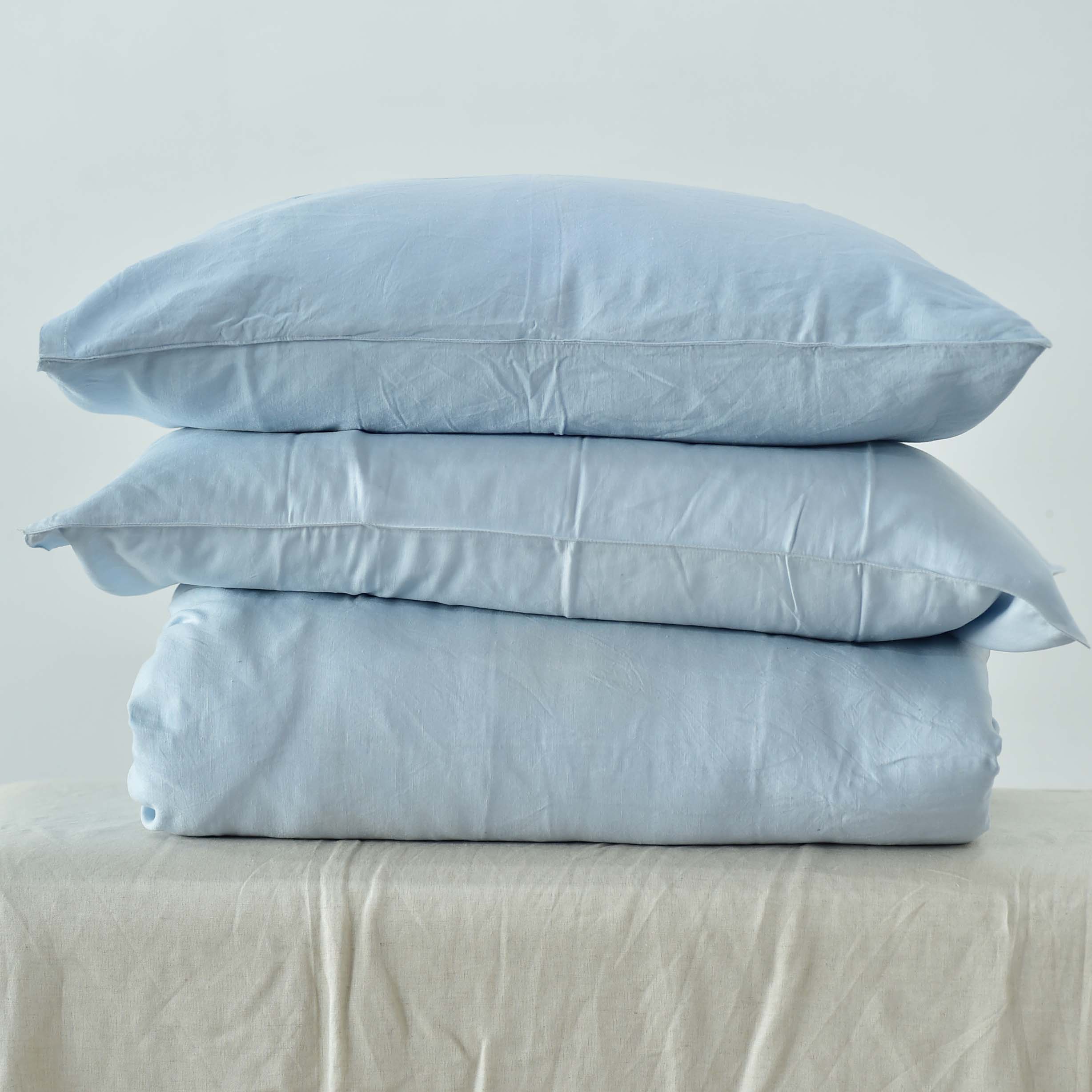 Baby Blue Bamboo Linen Duvet Cover Set – 4-Piece | 45% Linen 55% Bamboo Rayon | 165 GSM