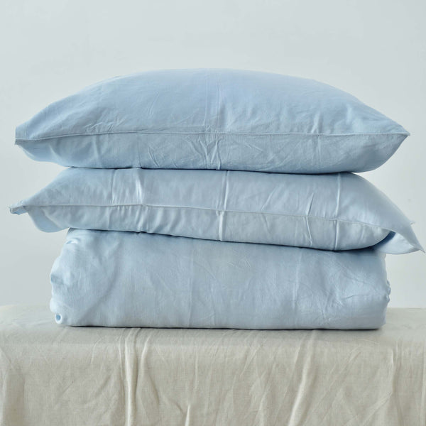 Baby Blue Bamboo Linen Duvet Cover Set – 4-Piece | 45% Linen 55% Bamboo Rayon | 165 GSM