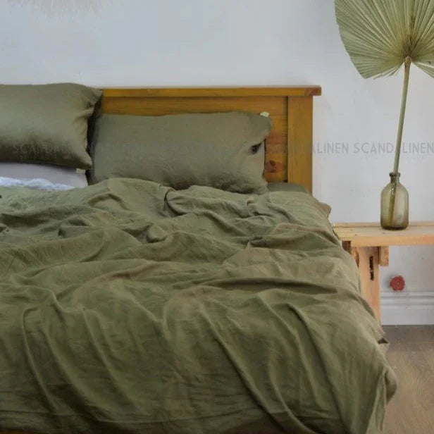 Seaweed Green Bamboo Linen Duvet Cover Set – 4-Piece | 45% Linen 55% Bamboo Rayon