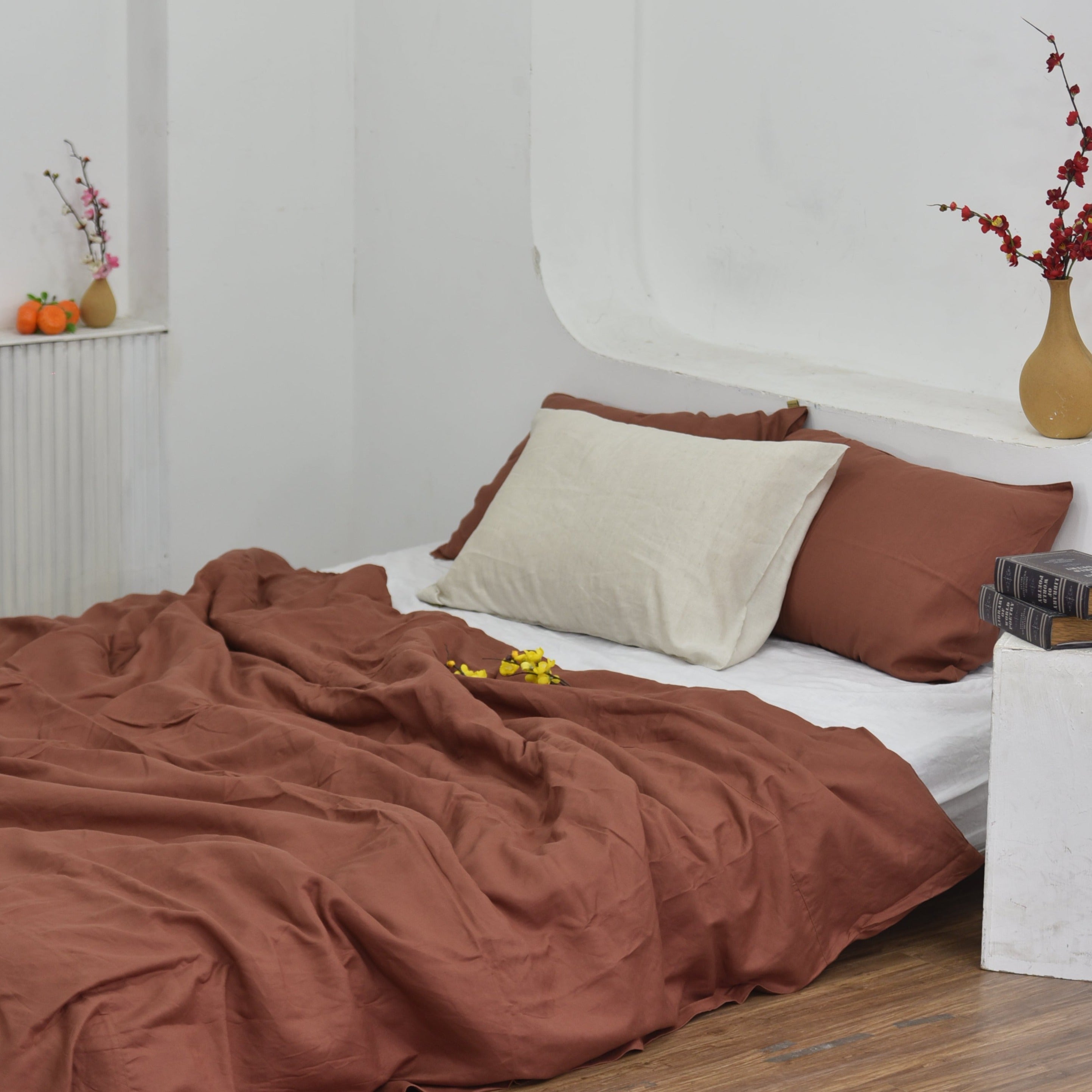 Brick Bamboo Linen Duvet Cover Set – 4-Piece | 45% Linen 55% Bamboo Rayon