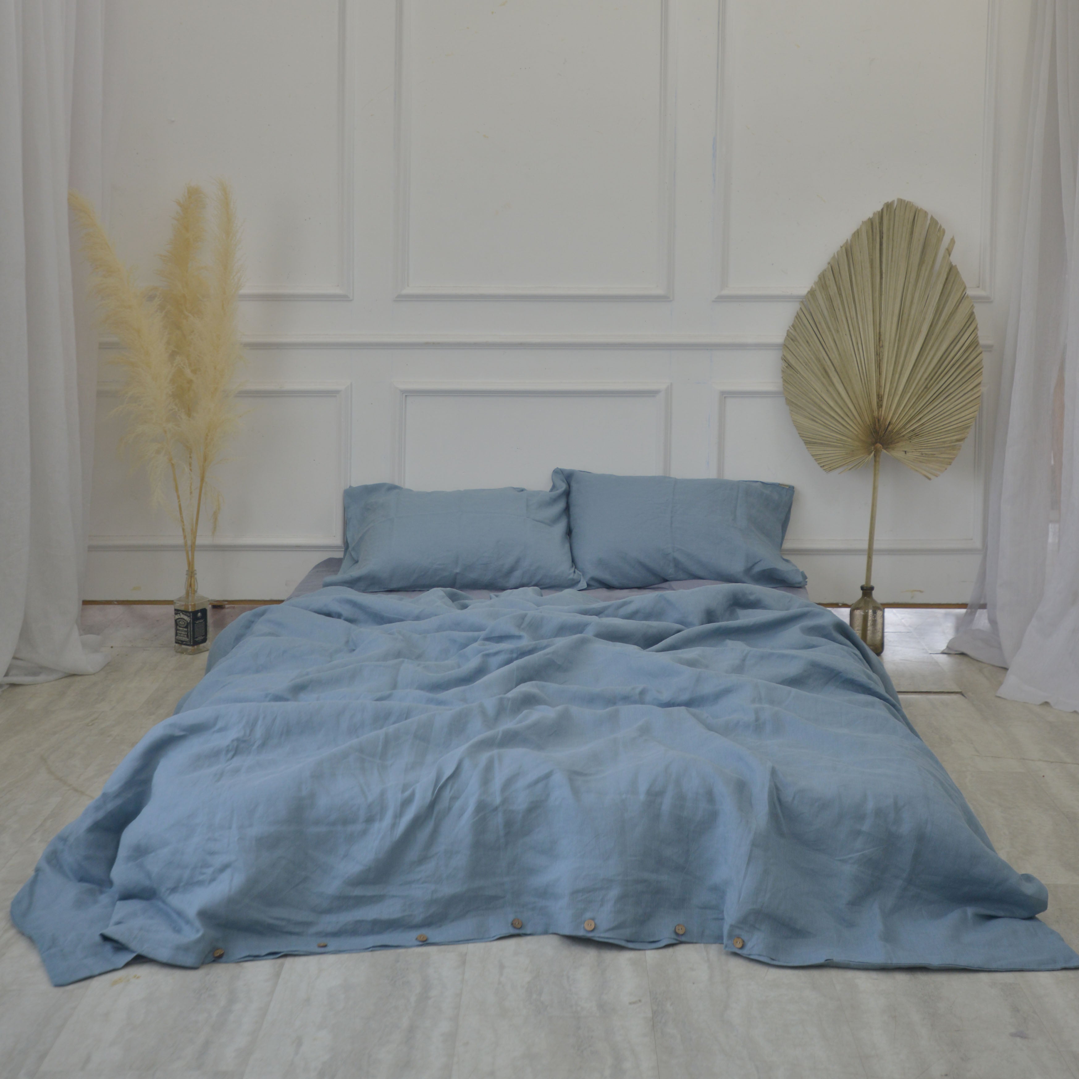 Slate French Linen Bedding Sets (4 pieces) - Plain Dyeing