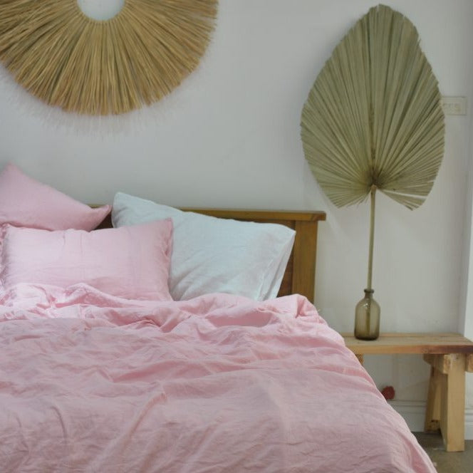 Blush Pink Bamboo Linen Duvet Cover Set – 4-Piece Bed Linen | 45% Linen 55% Bamboo Rayon | 165 GSM