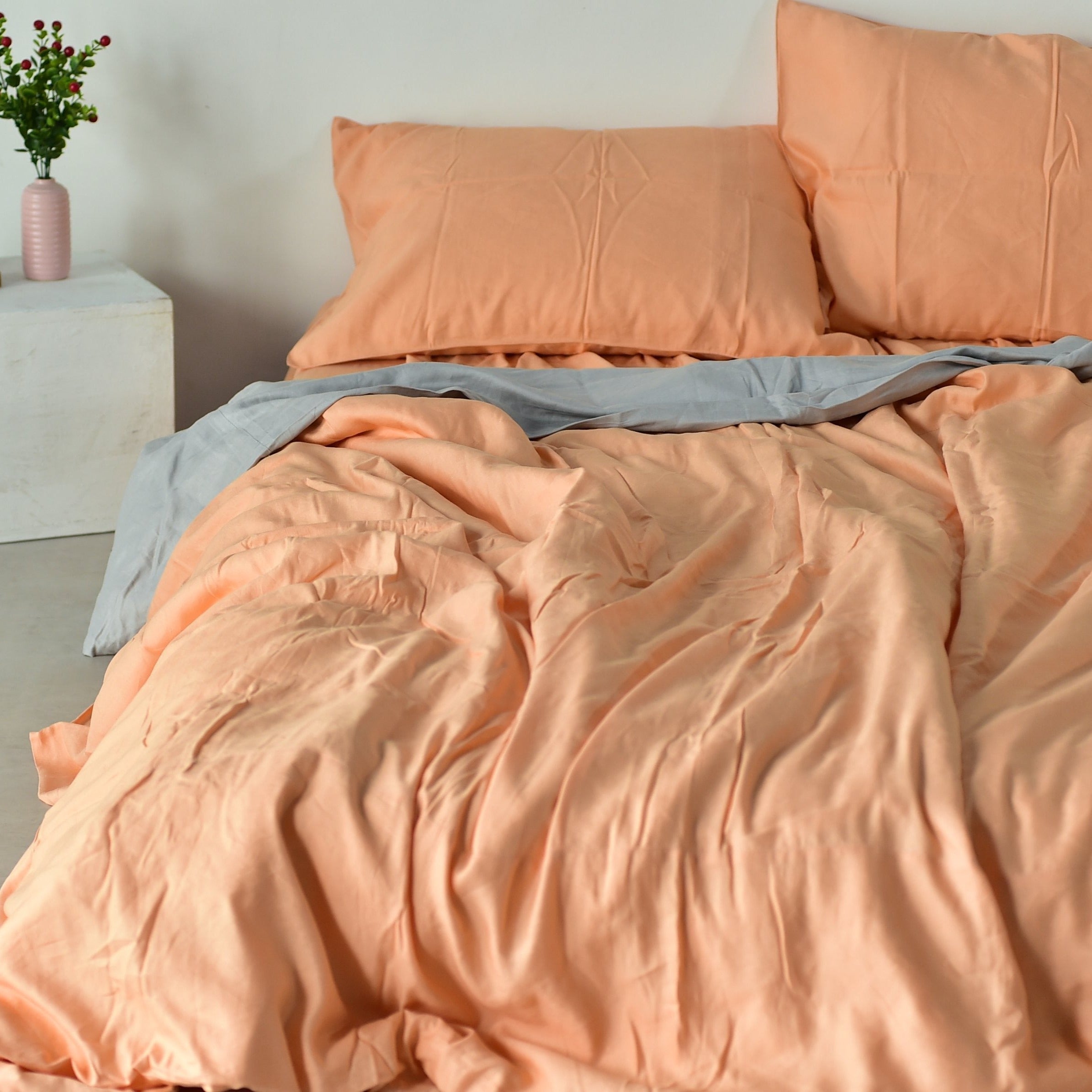 Cantaloupe Bamboo Linen Duvet Cover | 45% Linen 55% Bamboo Rayon