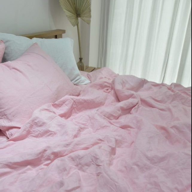Blush Pink Bamboo Linen Duvet Cover Set – 4-Piece Bed Linen | 45% Linen 55% Bamboo Rayon | 165 GSM