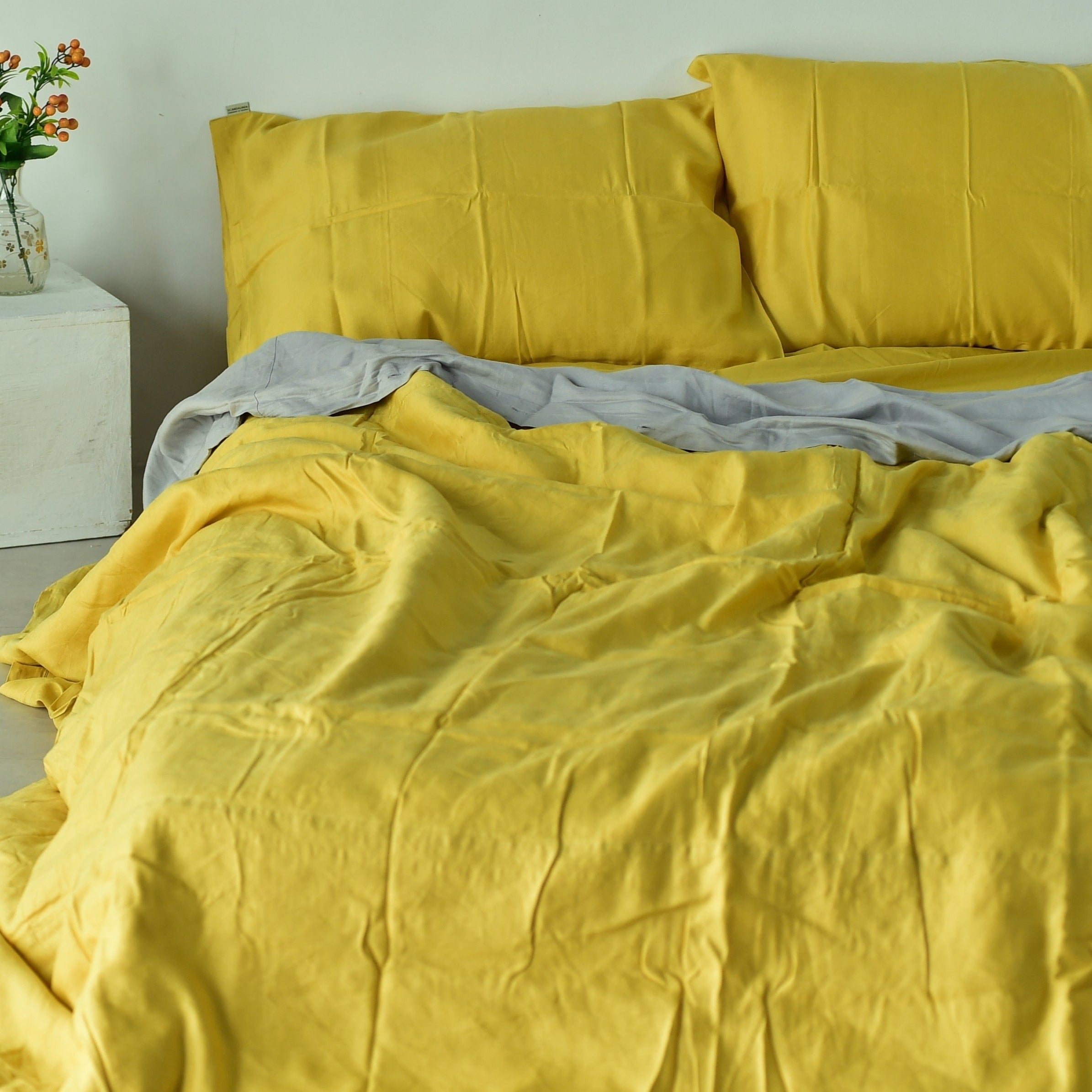 Bamboo Linen Duvet Cover - Lemon | 45% Linen 55% Bamboo Rayon