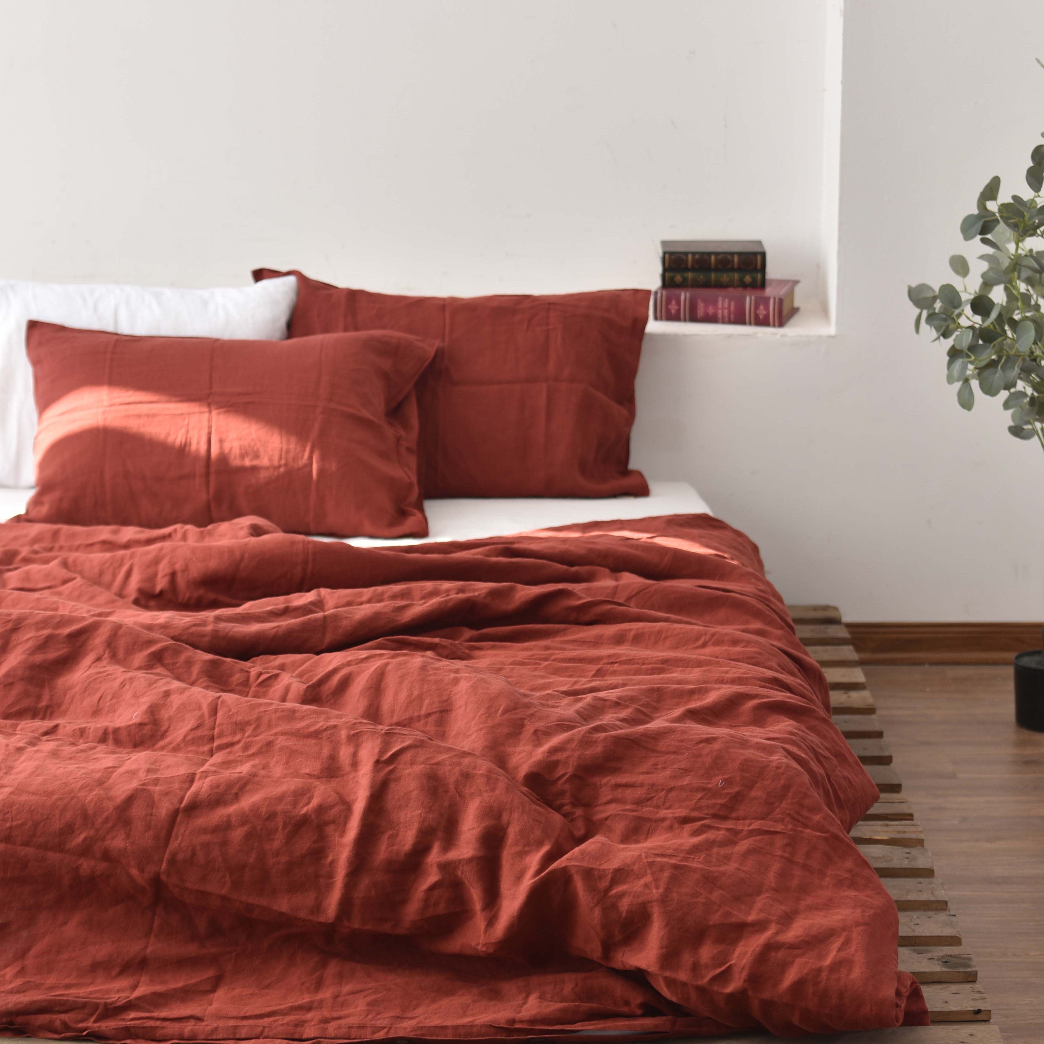 Purple French Linen Duvet Cover Set - Soft & Breathable 4-Piece