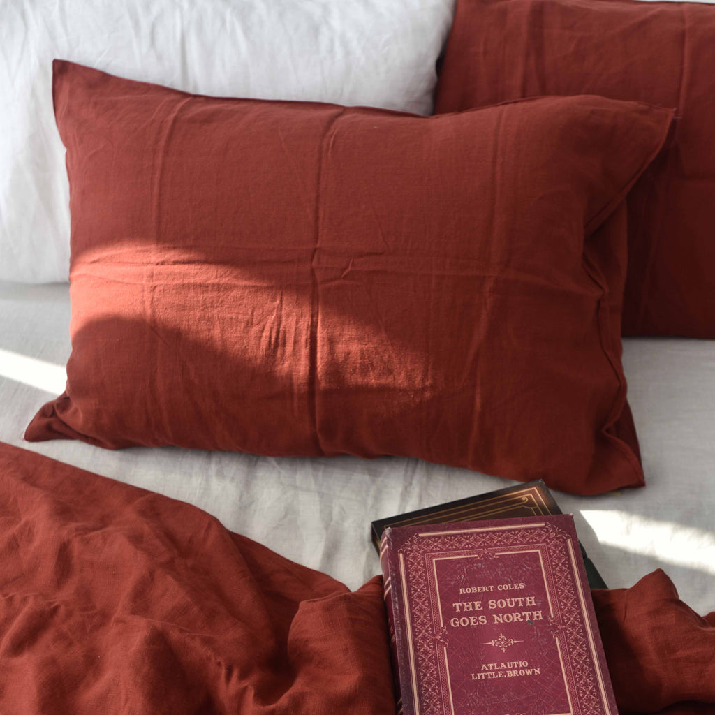Red French Linen Pillowcase - Soft & Breathable