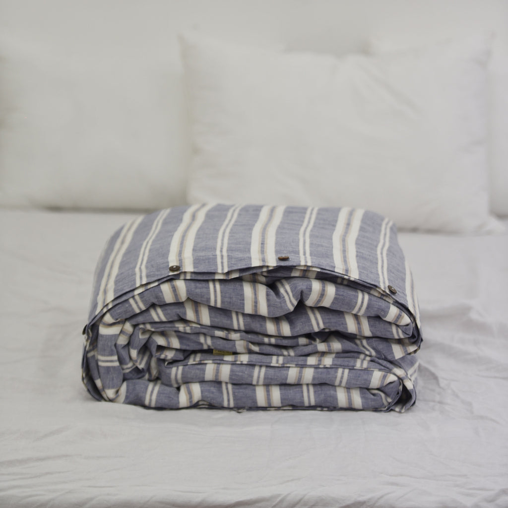 Wide Striped French Linen Duvet Cover | Yarn-Dyed | Handmade