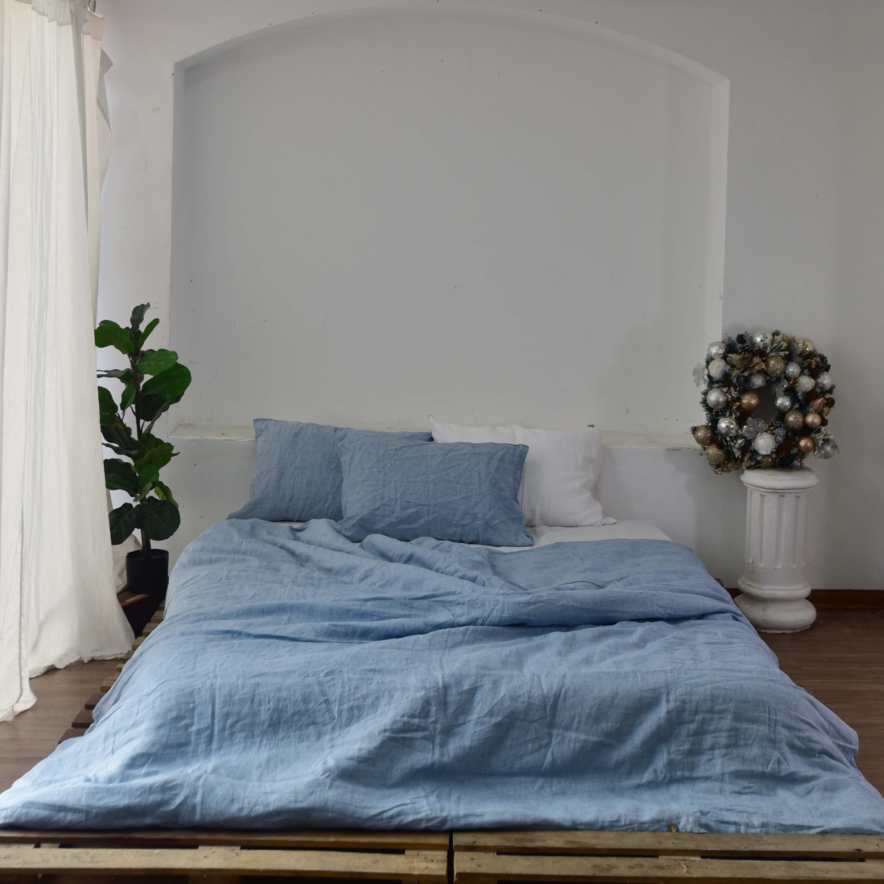 Blue French Linen Duvet Cover | Yarn-Dyed | Handmade