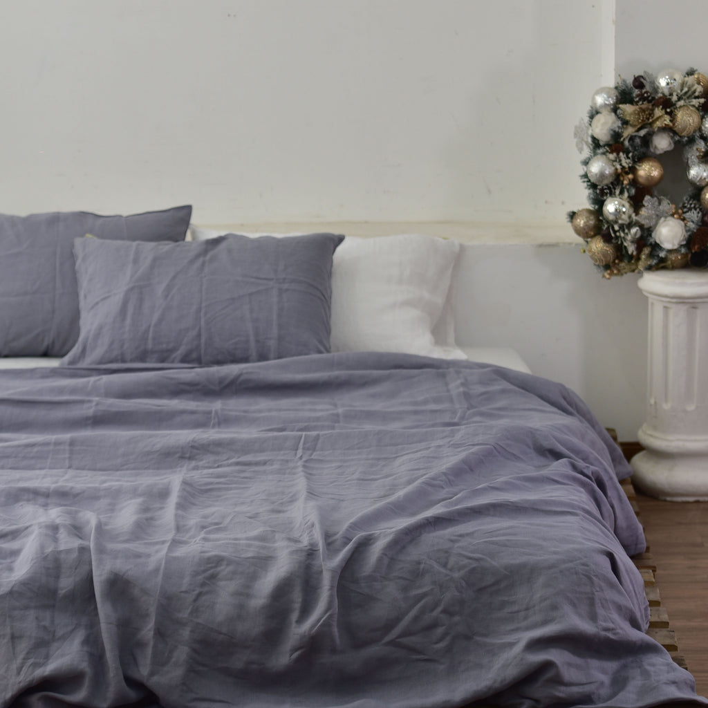 Green French Linen Duvet Cover Set - Soft & Breathable 4-Piece