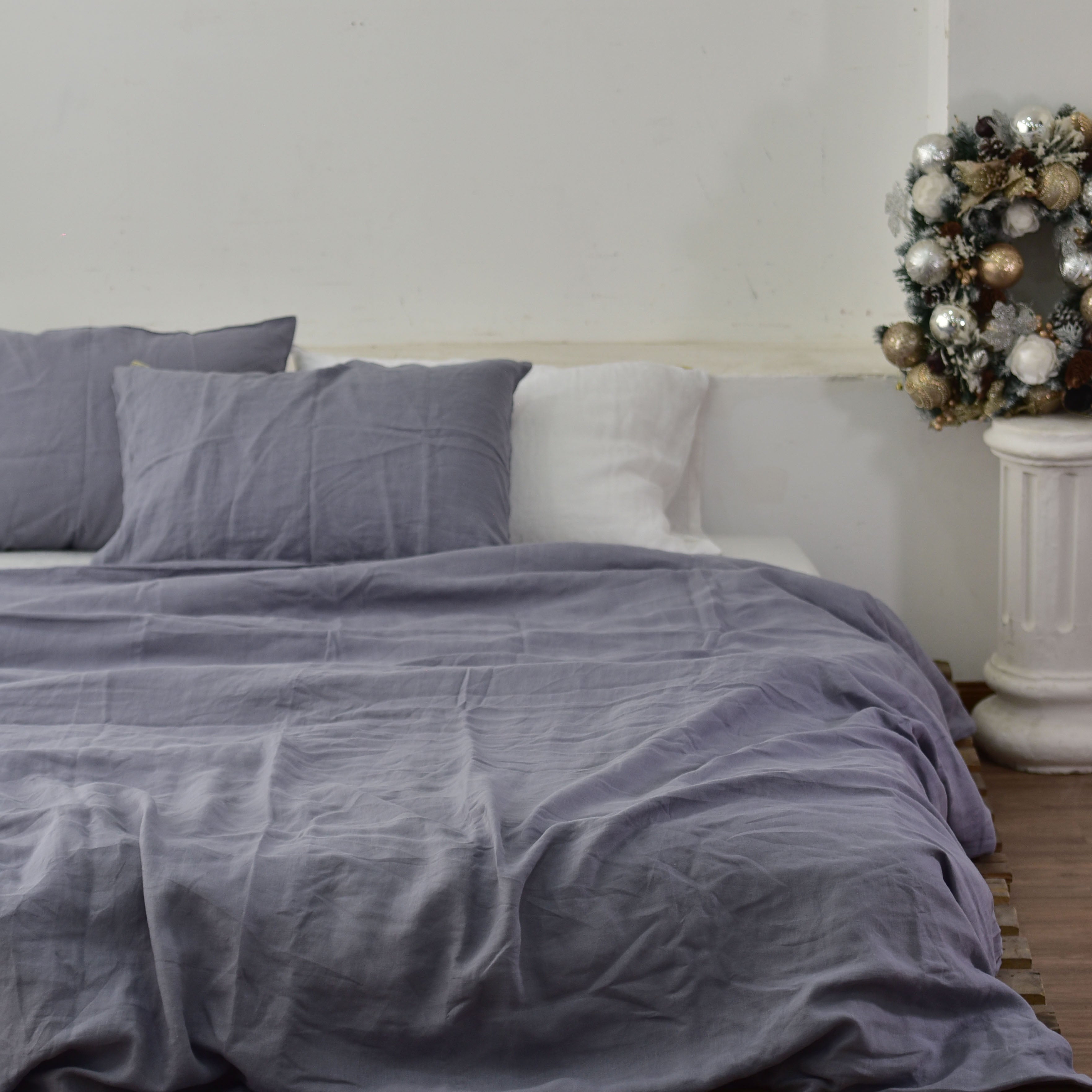 Green French Linen Duvet Cover Set - Soft & Breathable 4-Piece