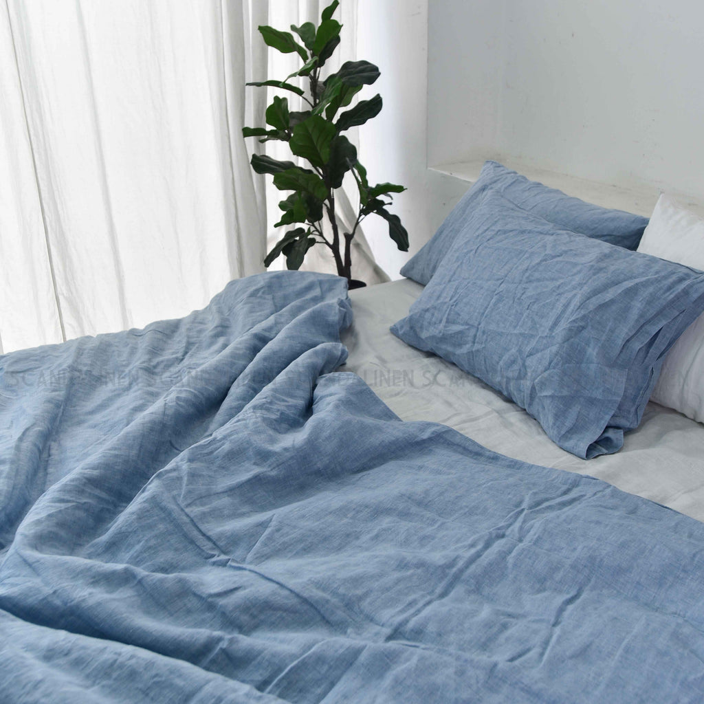Blue French Linen 4-Piece Duvet Cover Set | Yarn-Dyed | Handmade