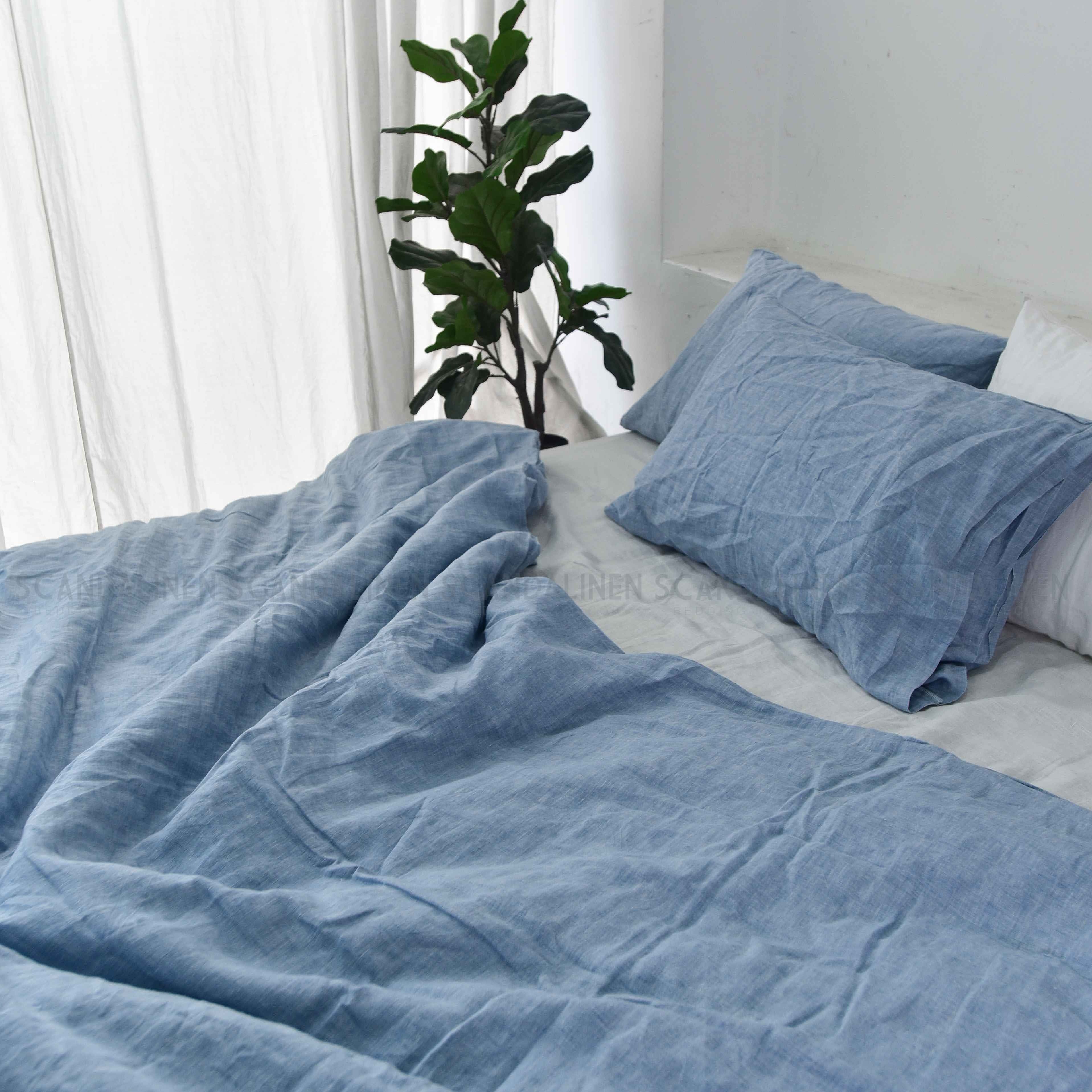 Blue French Linen 4-Piece Duvet Cover Set | Yarn-Dyed | Handmade
