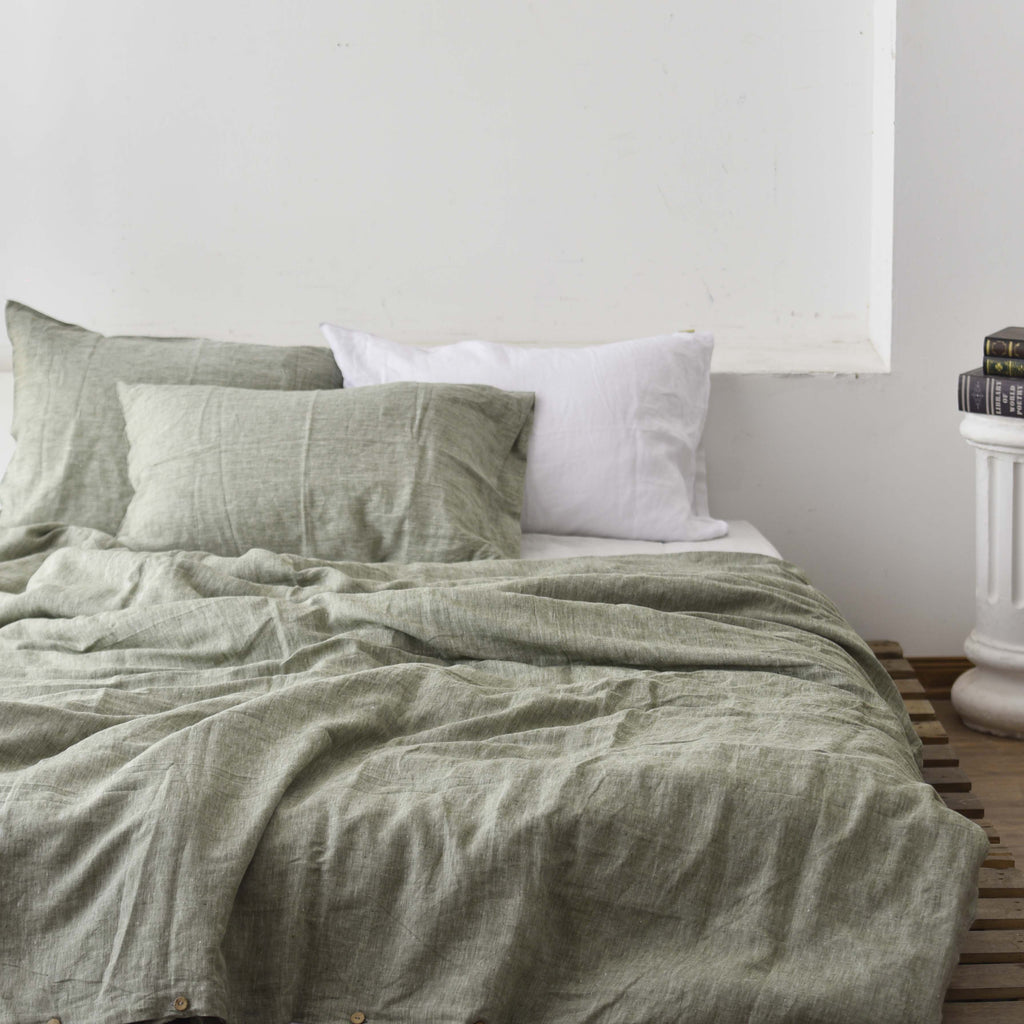 Light Gray French Linen 4-Piece Duvet Cover Set | Yarn-Dyed | Handmade