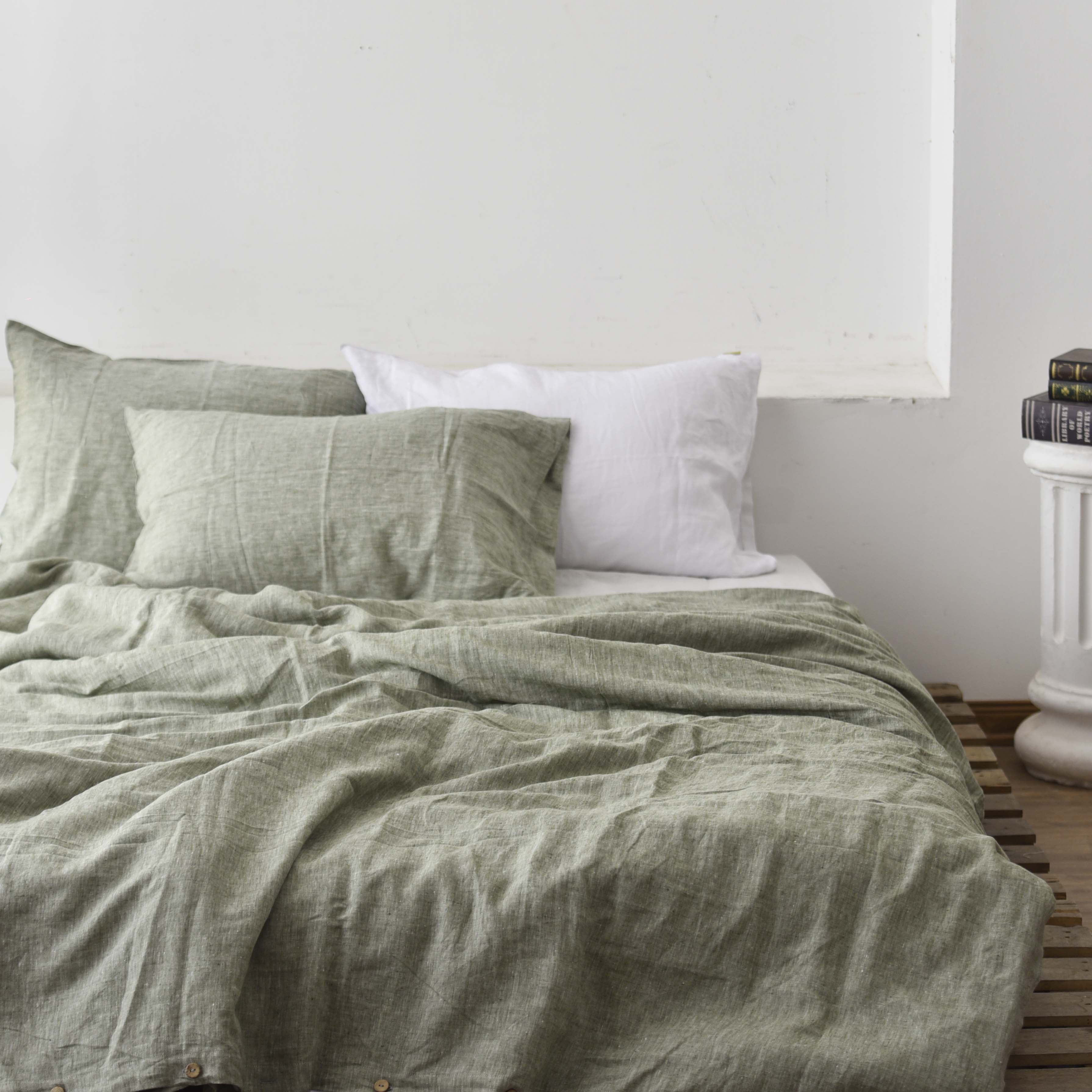 Asparagus Green French Linen Fitted Sheet - Yarn-Dyed Deep Pocket
