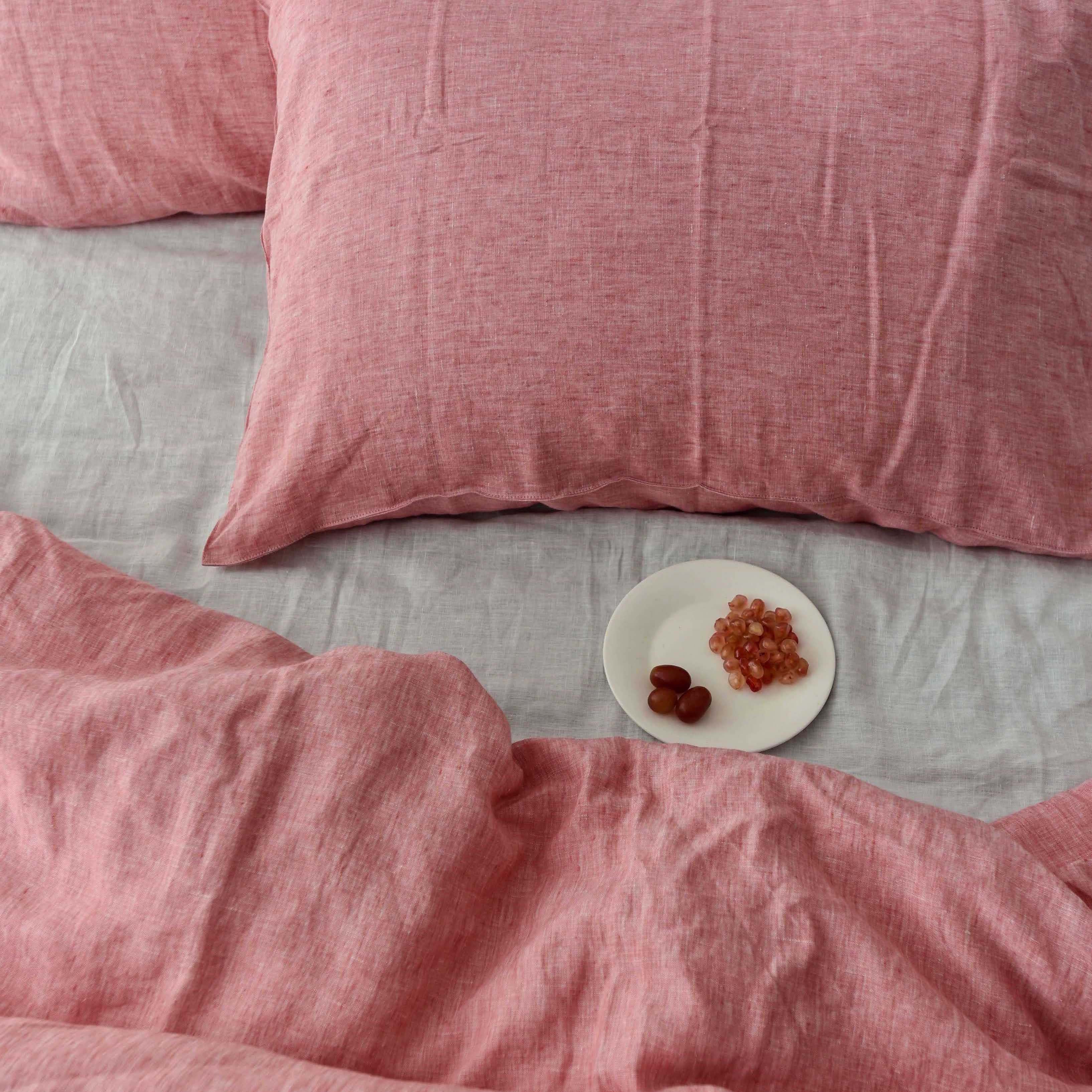 Red Pink French Linen 4-Piece Duvet Cover Set | Yarn-Dyed | Handmade