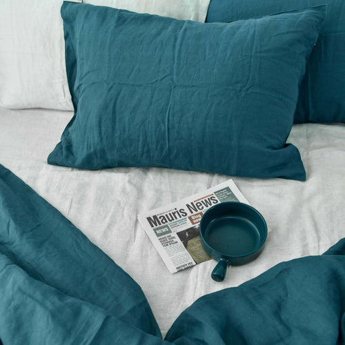Azure Blue French Linen Duvet Cover Set - Soft & Breathable 4-Piece