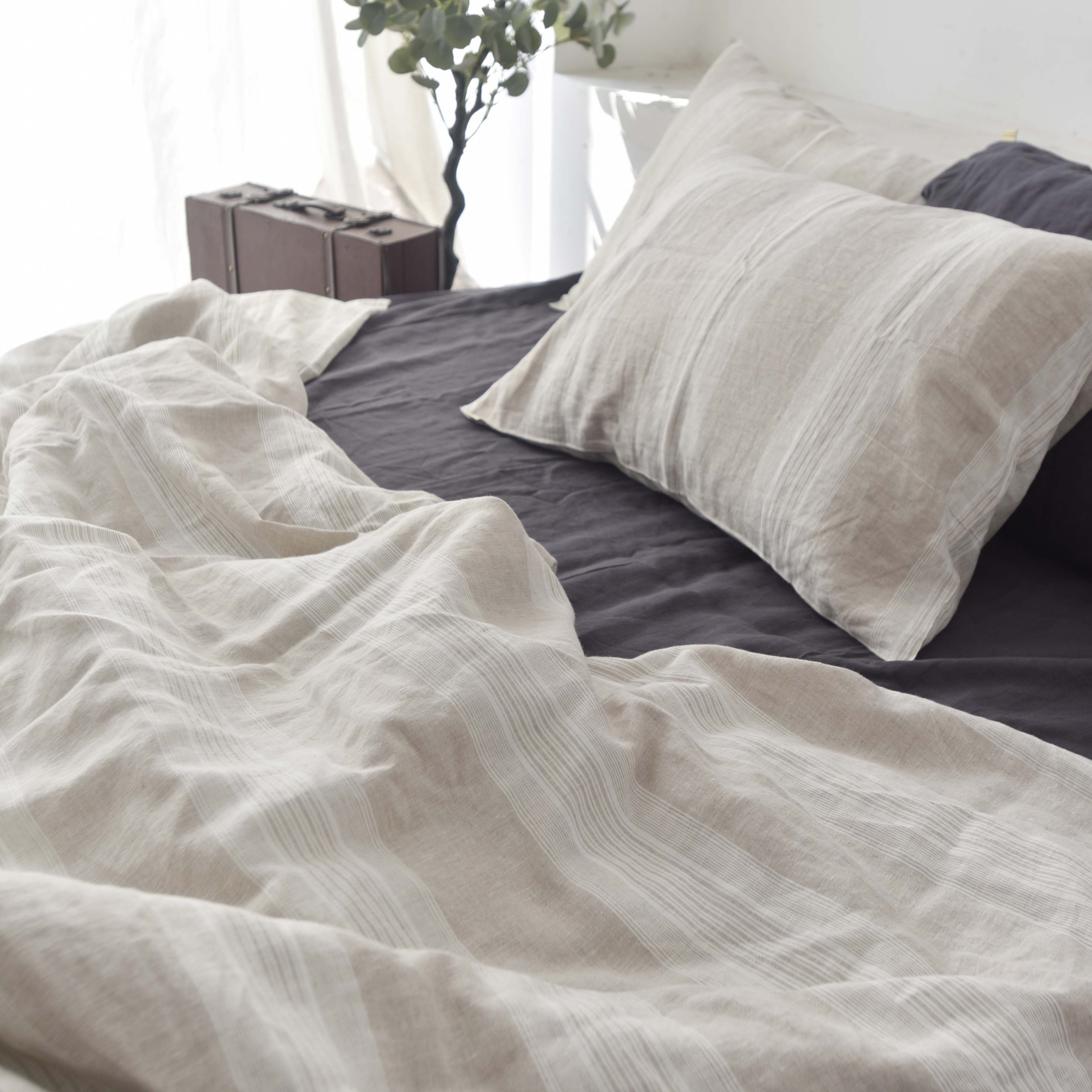 Big Striped French Linen Pillowcase | Yarn-Dyed | Handmade