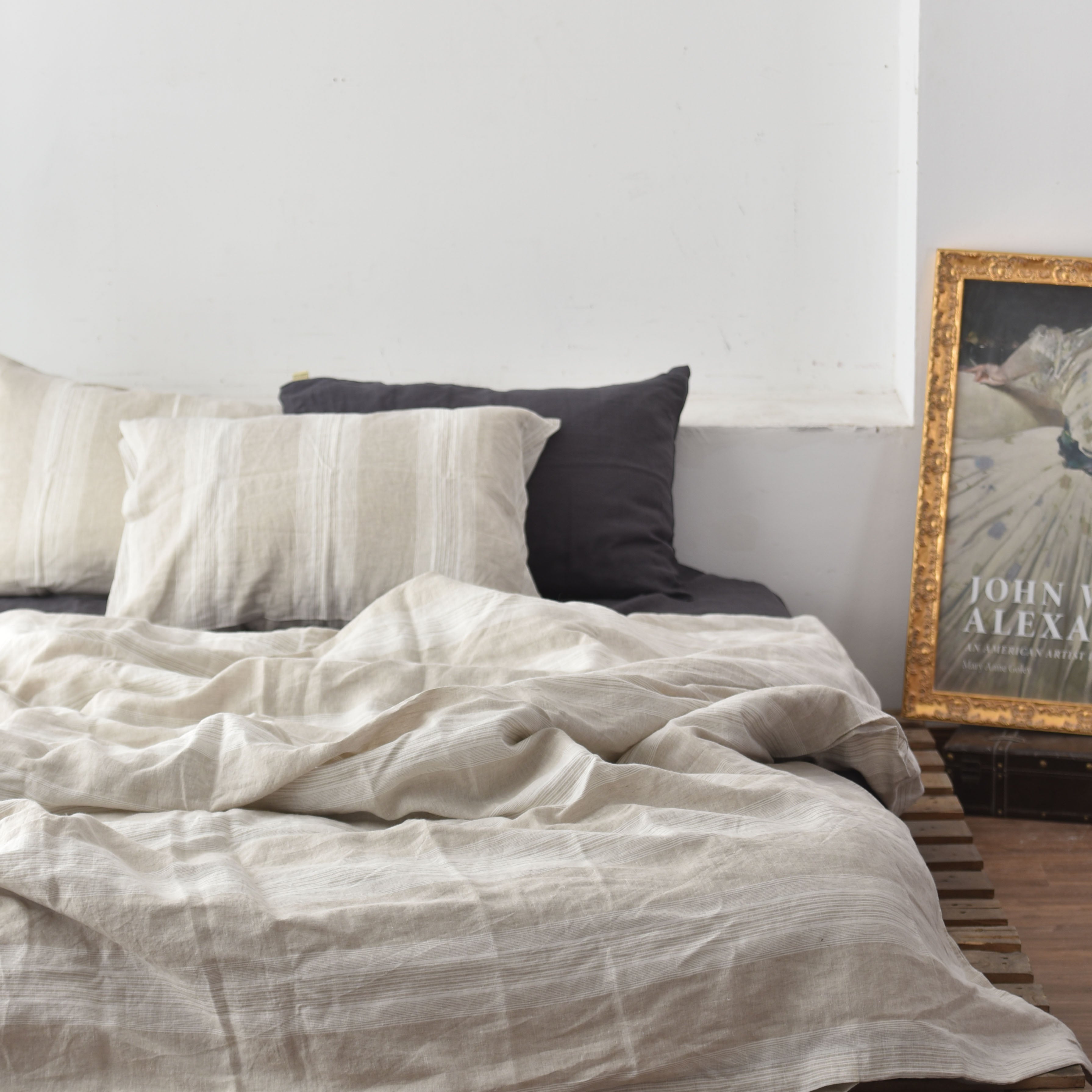 Wide Striped French Linen Fitted Sheet - Yarn-Dyed Deep Pocket
