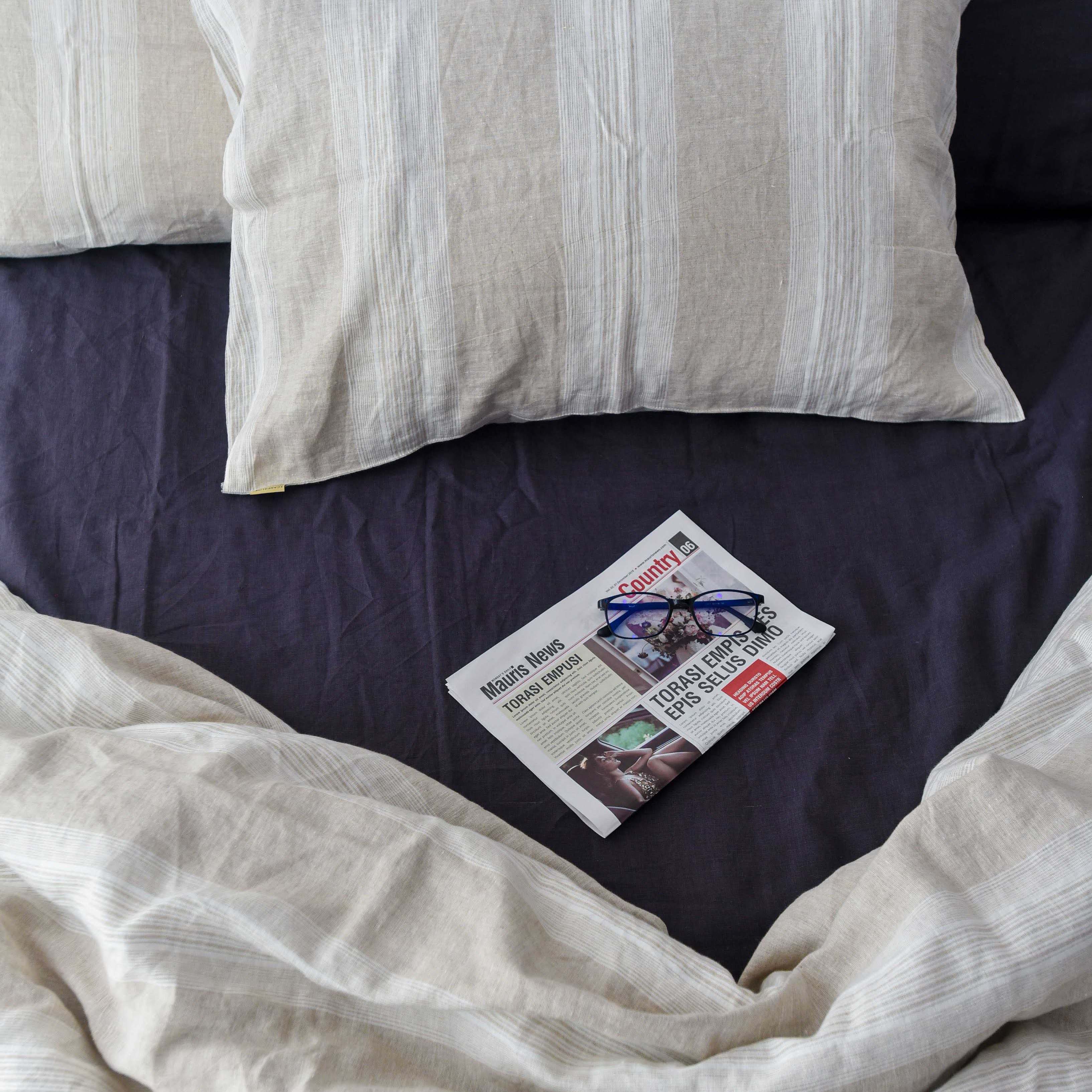 Wide Striped French Linen 4-Piece Duvet Cover Set | Yarn-Dyed | Handmade