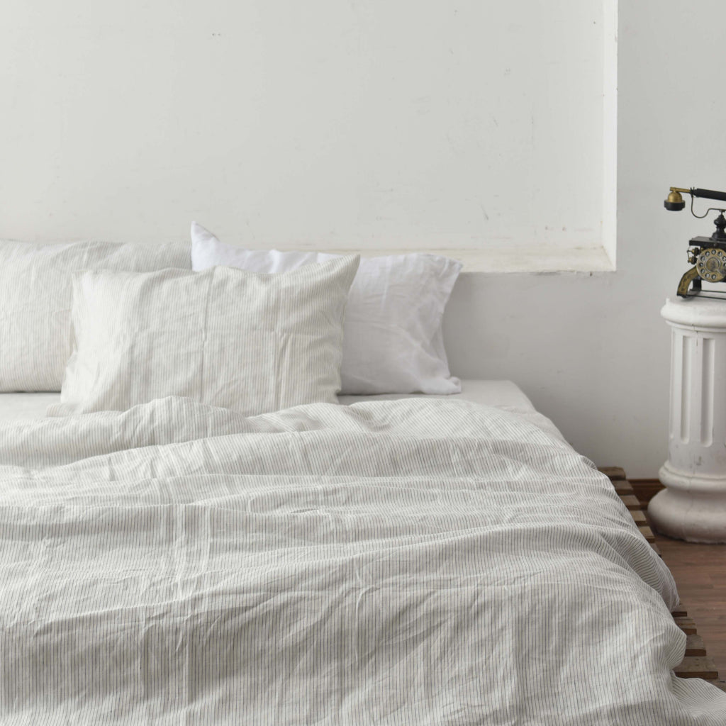 Wide Striped French Linen 4-Piece Duvet Cover Set | Yarn-Dyed | Handmade