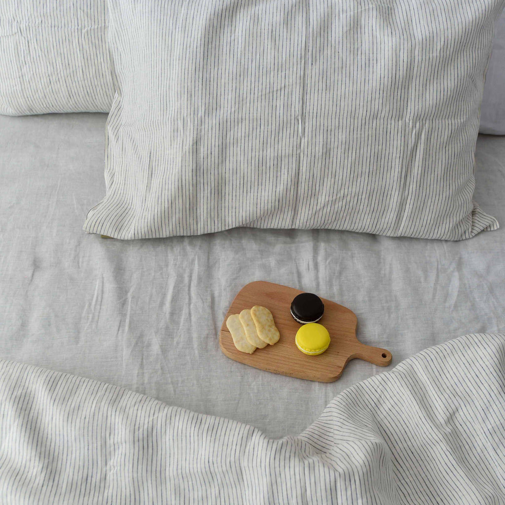 Black Striped French Linen 4-Piece Duvet Cover Set | Yarn-Dyed | Handmade