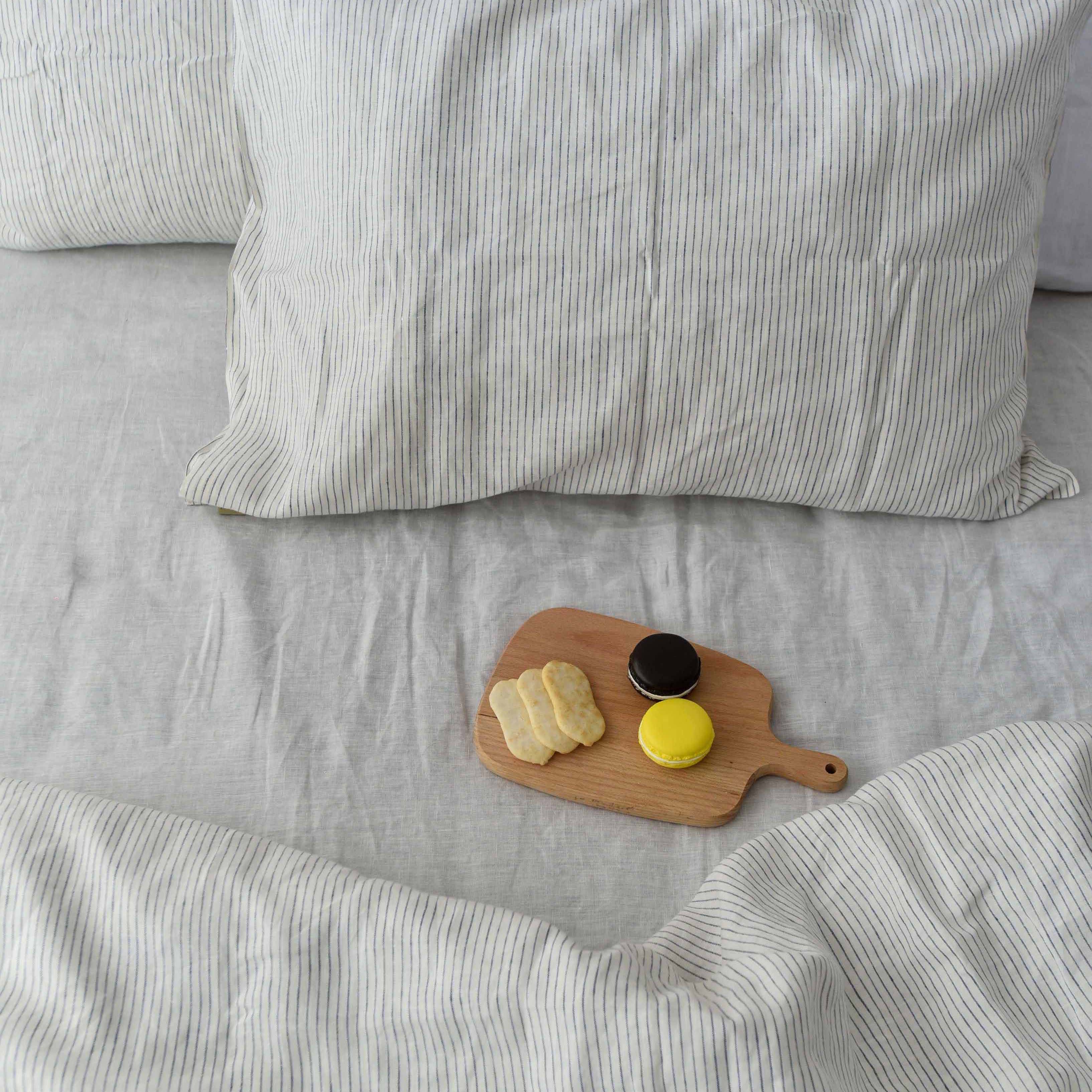 Black Striped French Linen 4-Piece Duvet Cover Set | Yarn-Dyed | Handmade