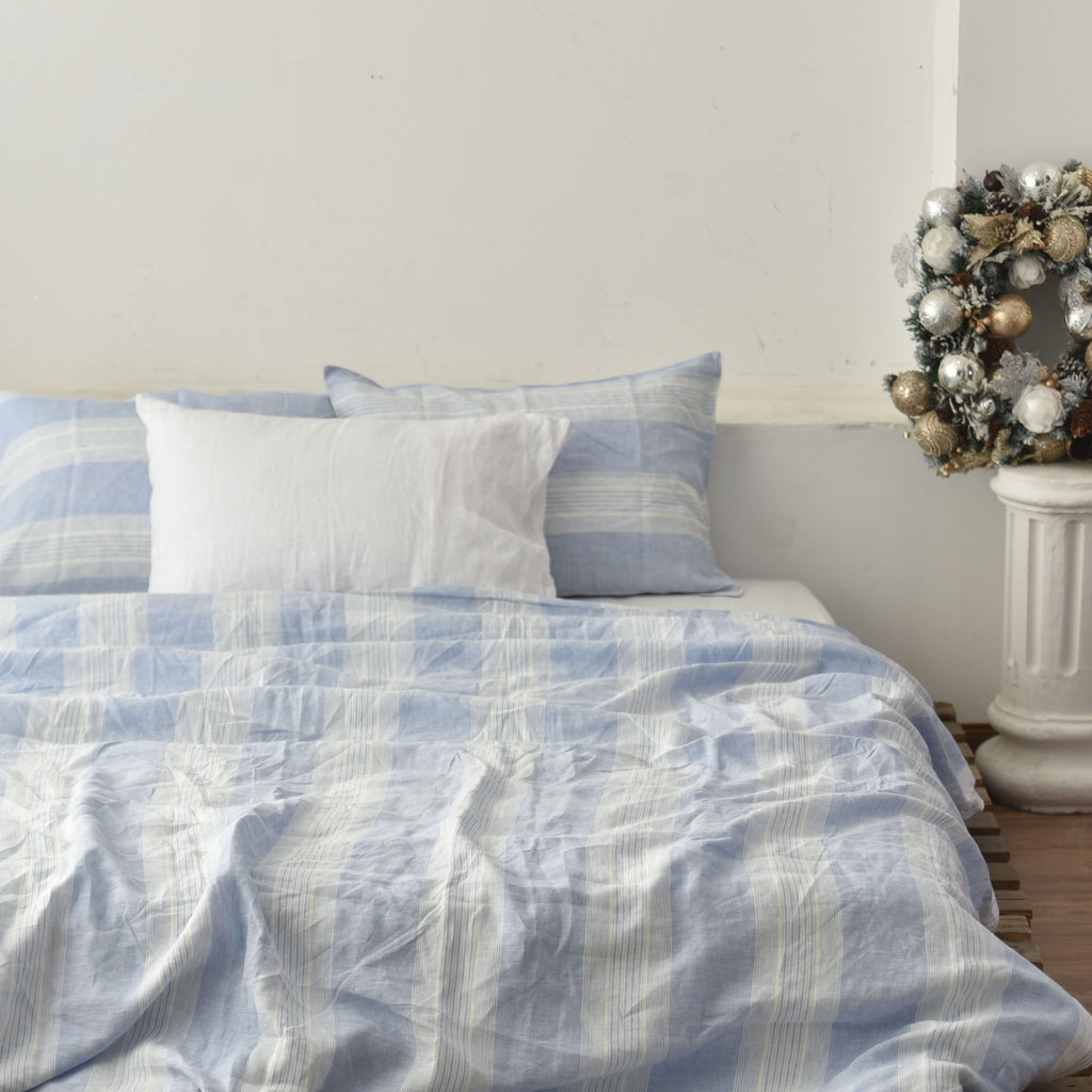 Blue French Linen 4-Piece Duvet Cover Set | Yarn-Dyed | Handmade