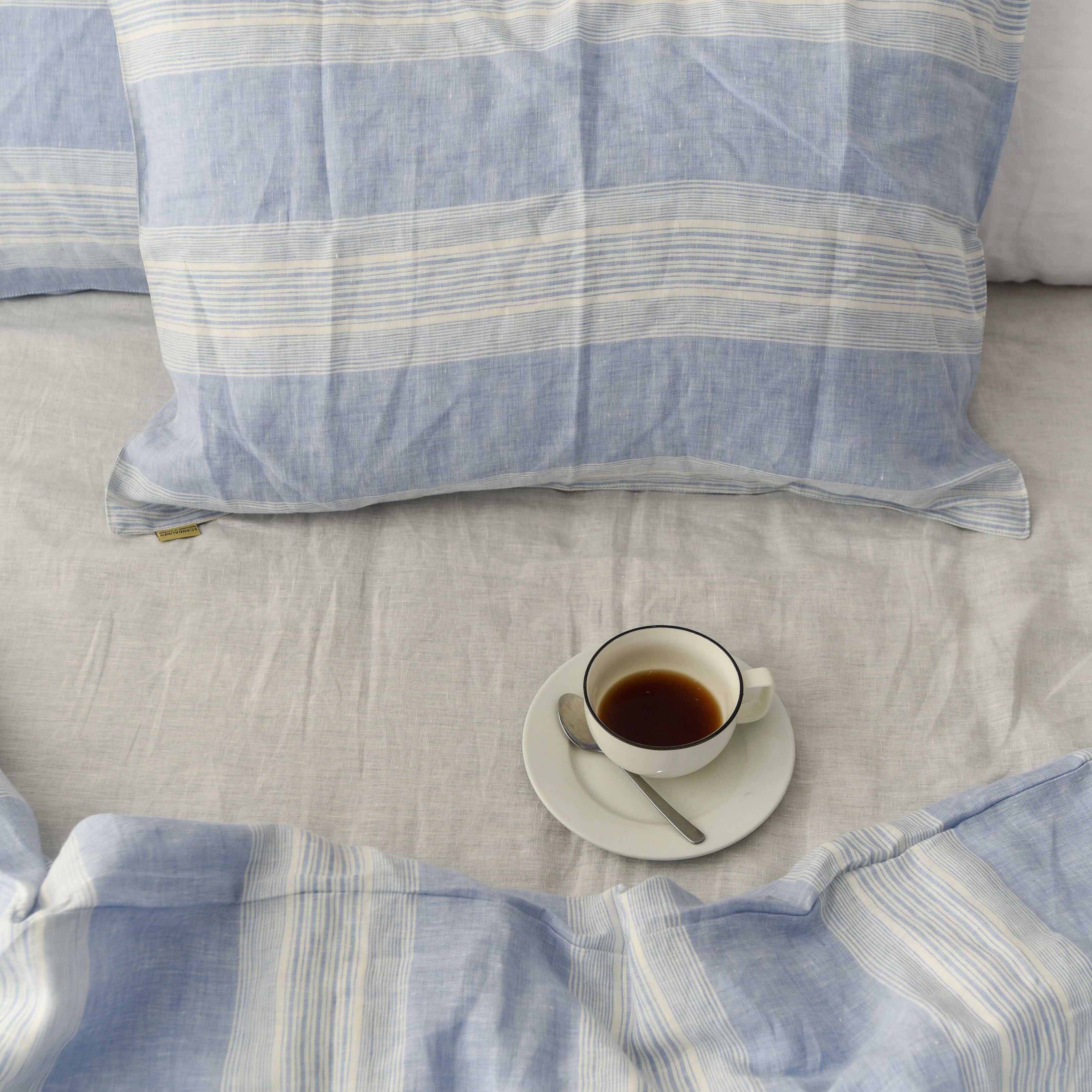 Blue Striped French Linen 4-Piece Duvet Cover Set | Yarn-Dyed | Handmade